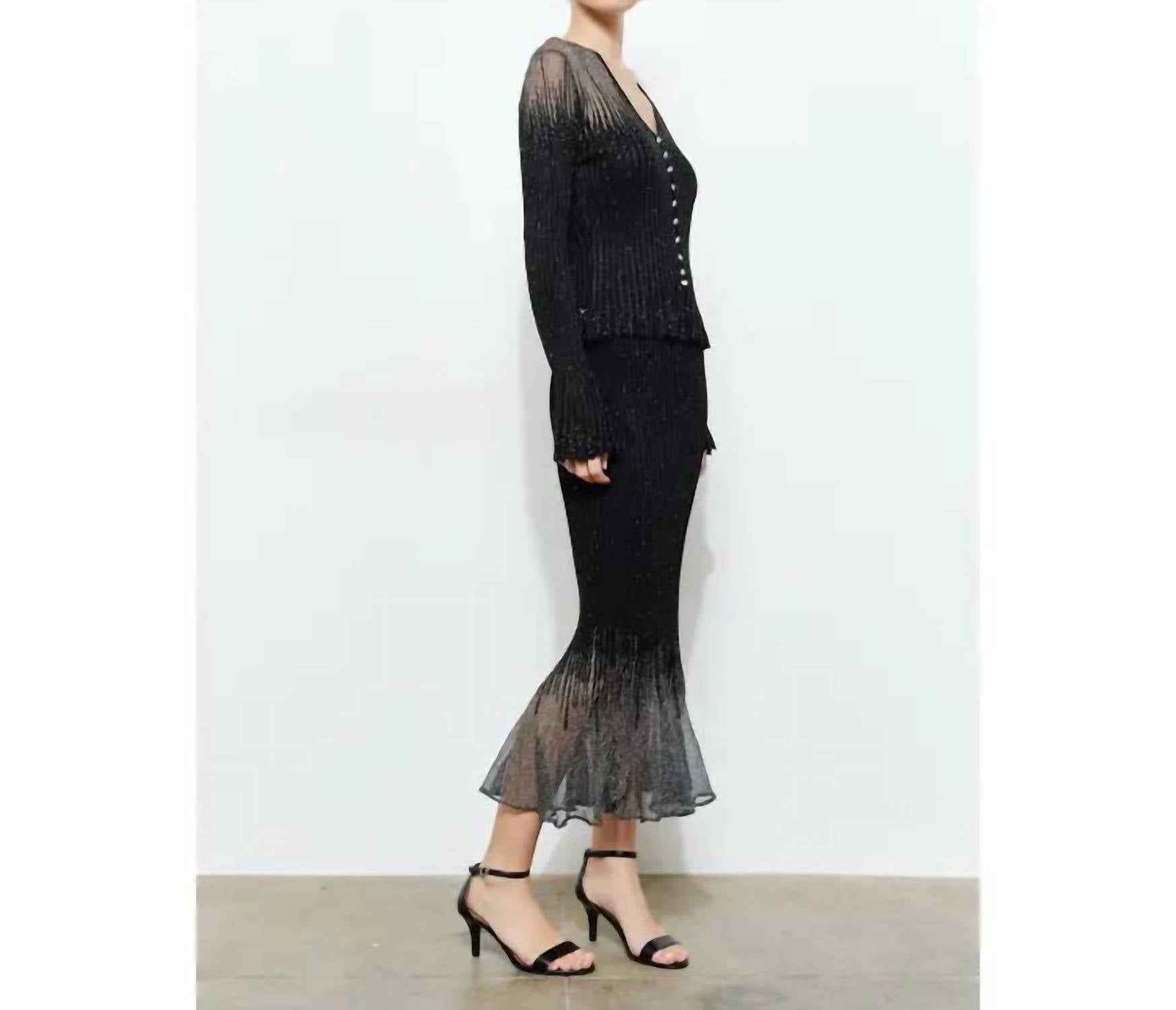 Ina Fashion - Embellished Metallic Glitter Midi Skirt