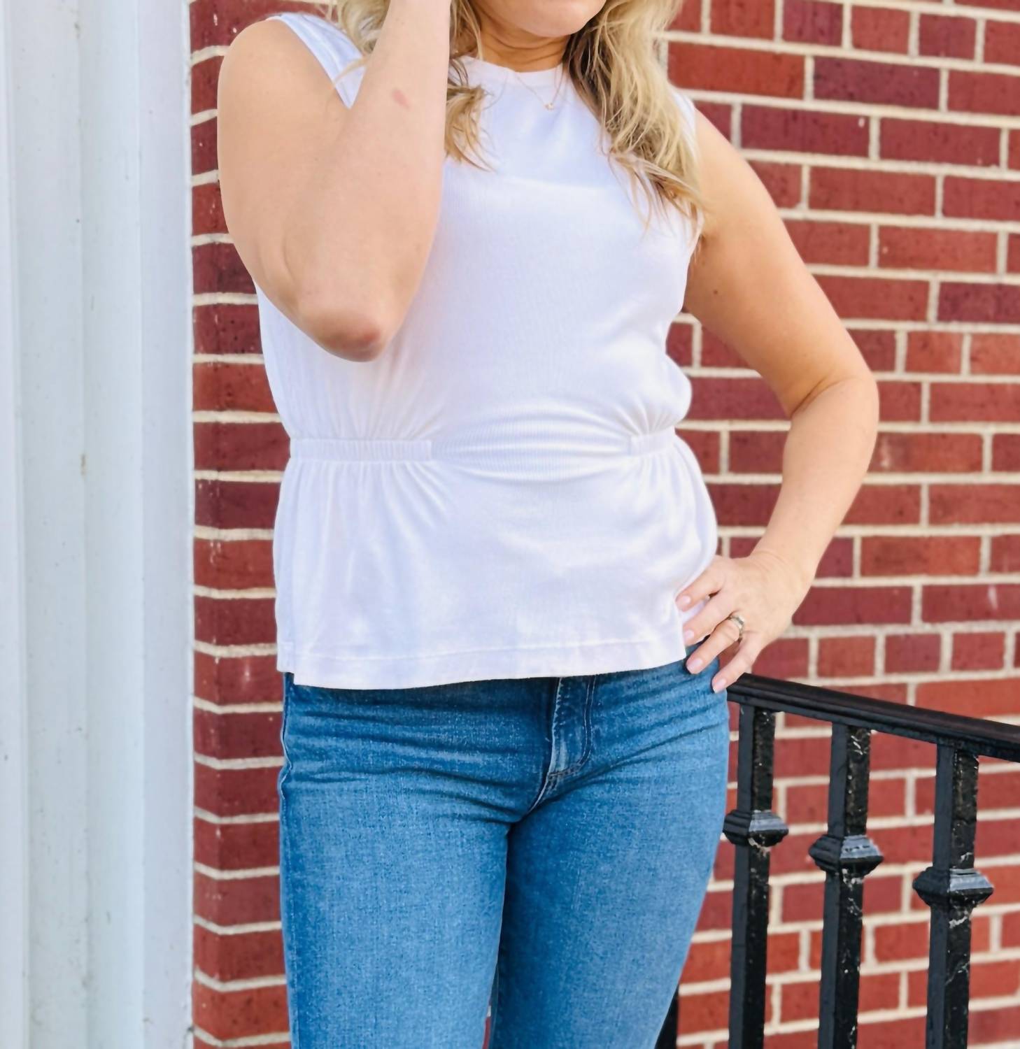 Michael Stars Rochel Peplum Tank Top in chalk - women's tank top - detail view