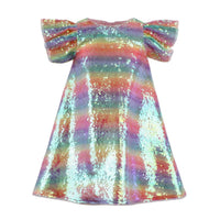 Lola + The Boys Kid's Sequin Shimmer Dress in rainbow - kids' dress - alternate view