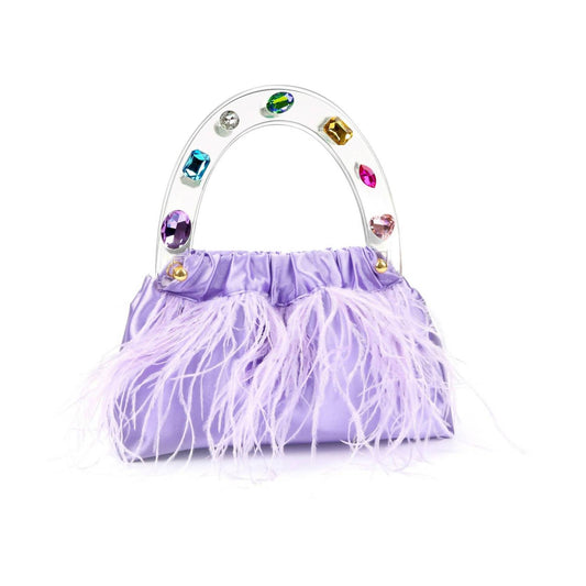 Milanblocks - Women's Colorful Gem Handle Embellished Feather Bag