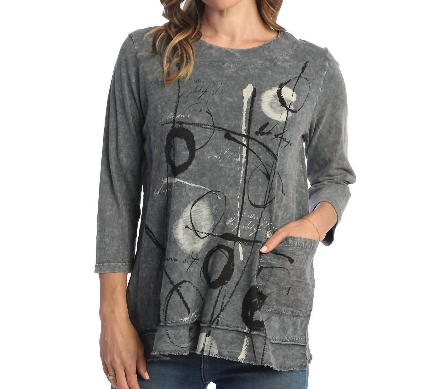 Jess & Jane Balboa Mineral Washed Cotton Pocket Top in rocky char - women's shirt