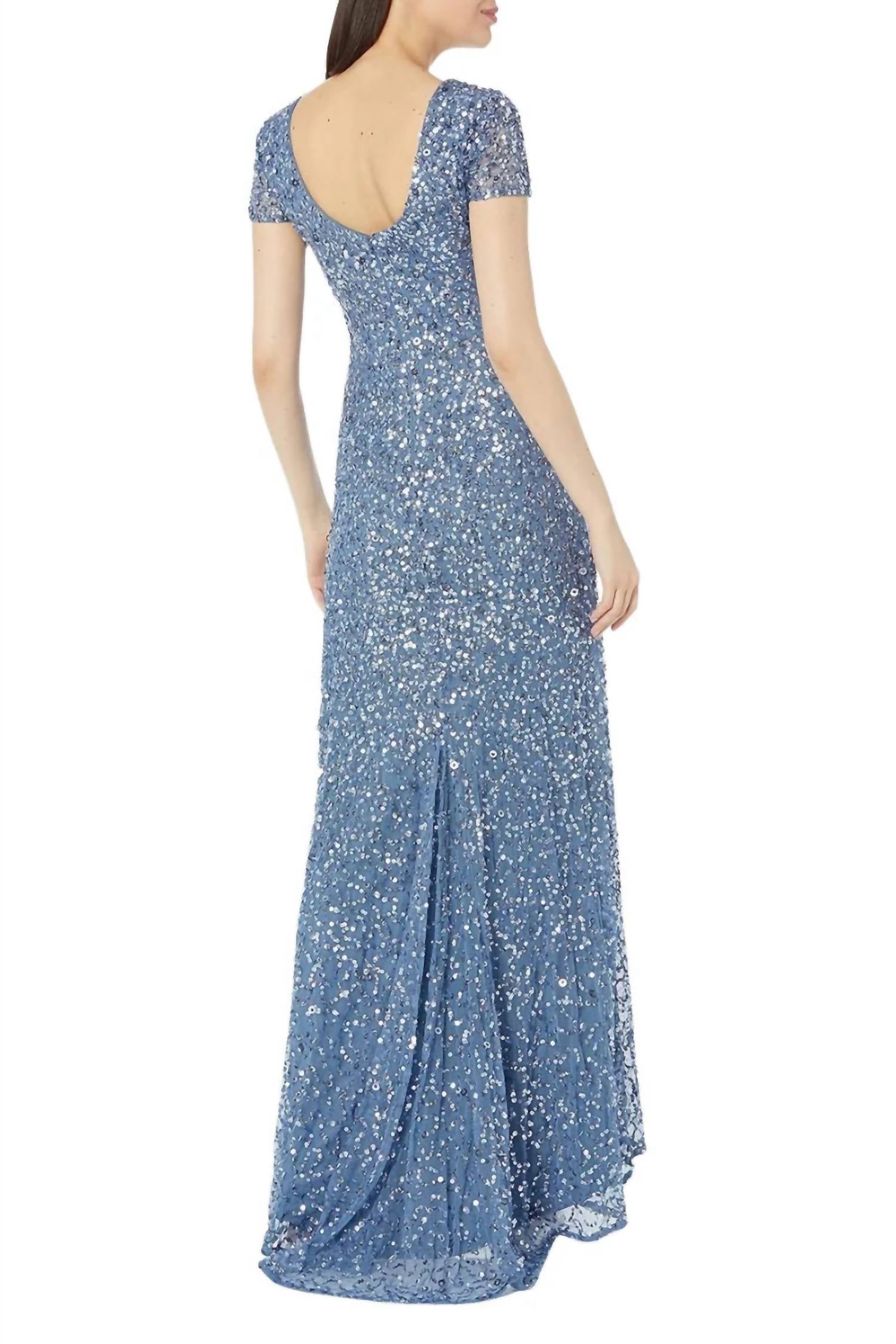 Adrianna Papell - Short Sleeve Beaded Evening Gown
