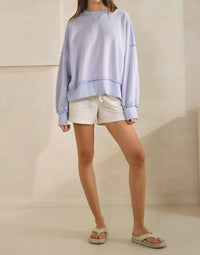 Creamon Hug Distressed Washed Sweatshirt Pullover in misty blue - women's top - view 6