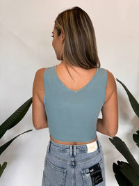 LAmade Clement Crop Tank in blue - women's tank top - detail view