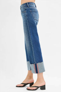 Risen - Tummy Control Mid Rise Crop Wide Cuffed Jeans