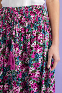 Ee:Some - Floral Maxi Skirt With Smocked Waist & Button Front