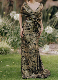 Terani Couture - Long Brocade V Neck Mermaid Dress