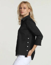 Hinson Wu Maxine 3/4 Sleeve Hi-low Side Button Shirt in black - women's blouse - alternate view