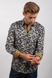 Eight X - Floral Print Button Down Shirt With Trim