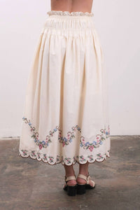 Moon River - Embroidered Eyelet Floral Hem Midi Skirt