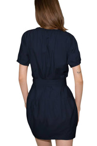 STARKx Adri Cotton Poplin Mini Dress in marine navy - women's dress - alternate view