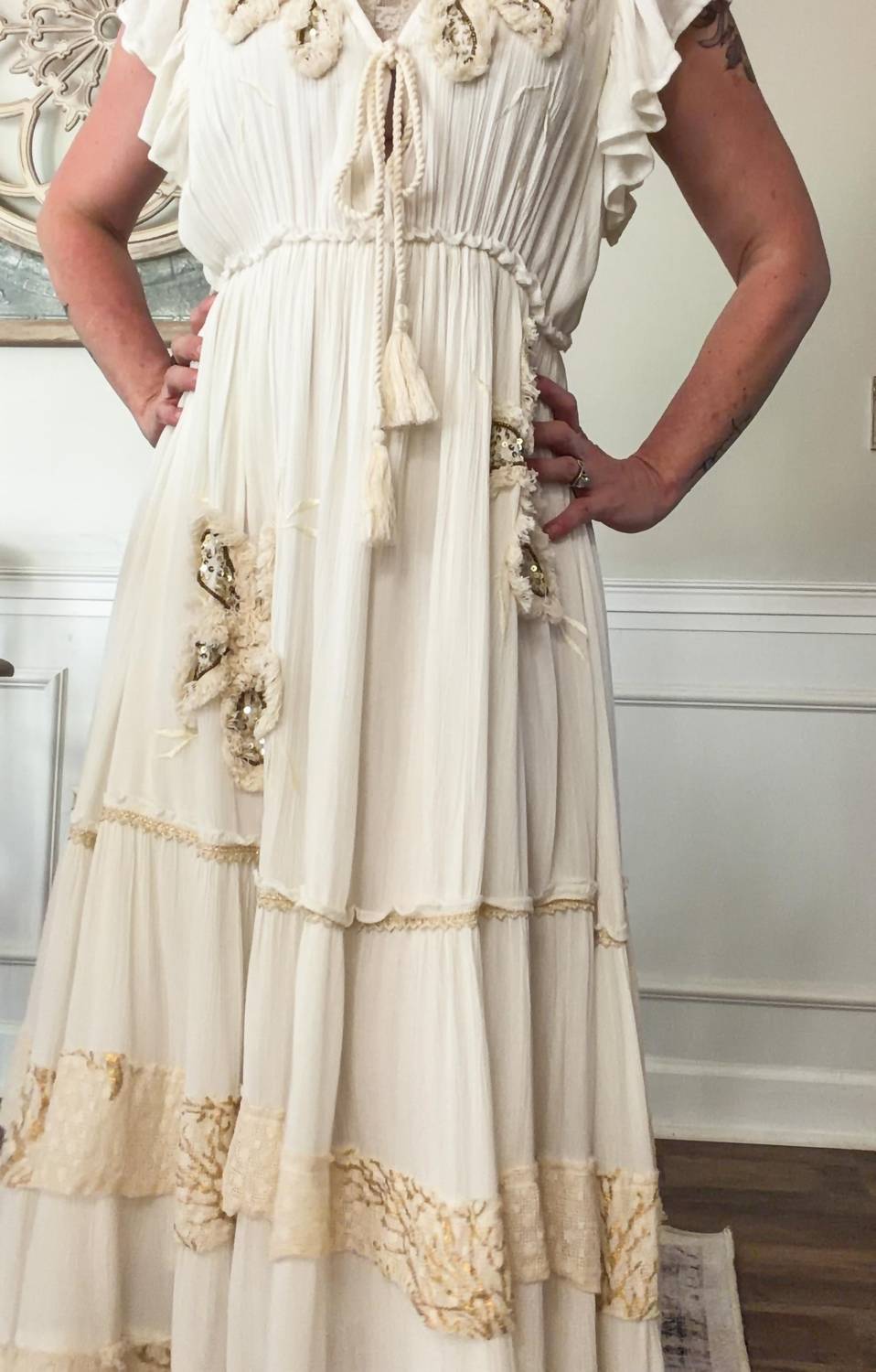 Pol - Boho Floral Applique Maxi Dress