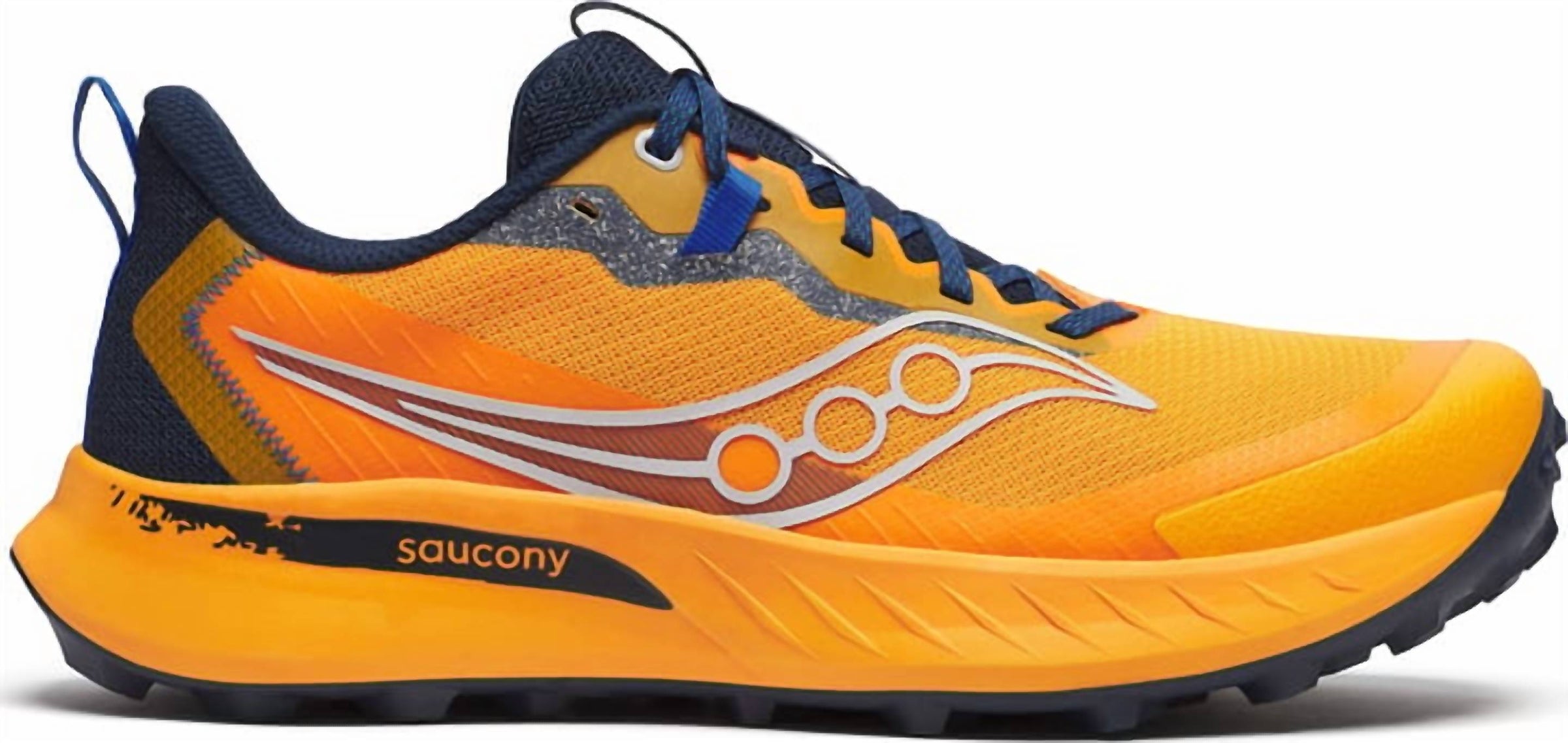 SAUCONY Men's Peregrine 15 Trail Shoe in peel navy orange - men's shoe