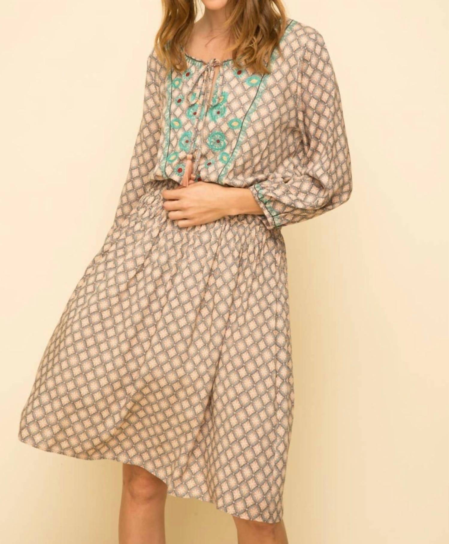 Mystree - Peaceful Breeze Embroidered Printed Dress
