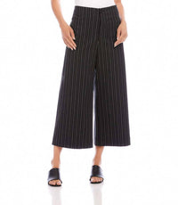 Karen Kane Stripe Cropped Wide-Leg Pants in black with off white - women's pants