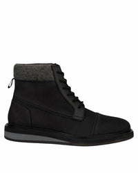 Vintage Foundry Co. Men's Stone Boots With Faux Fur Trim in black - men's boots - detail view