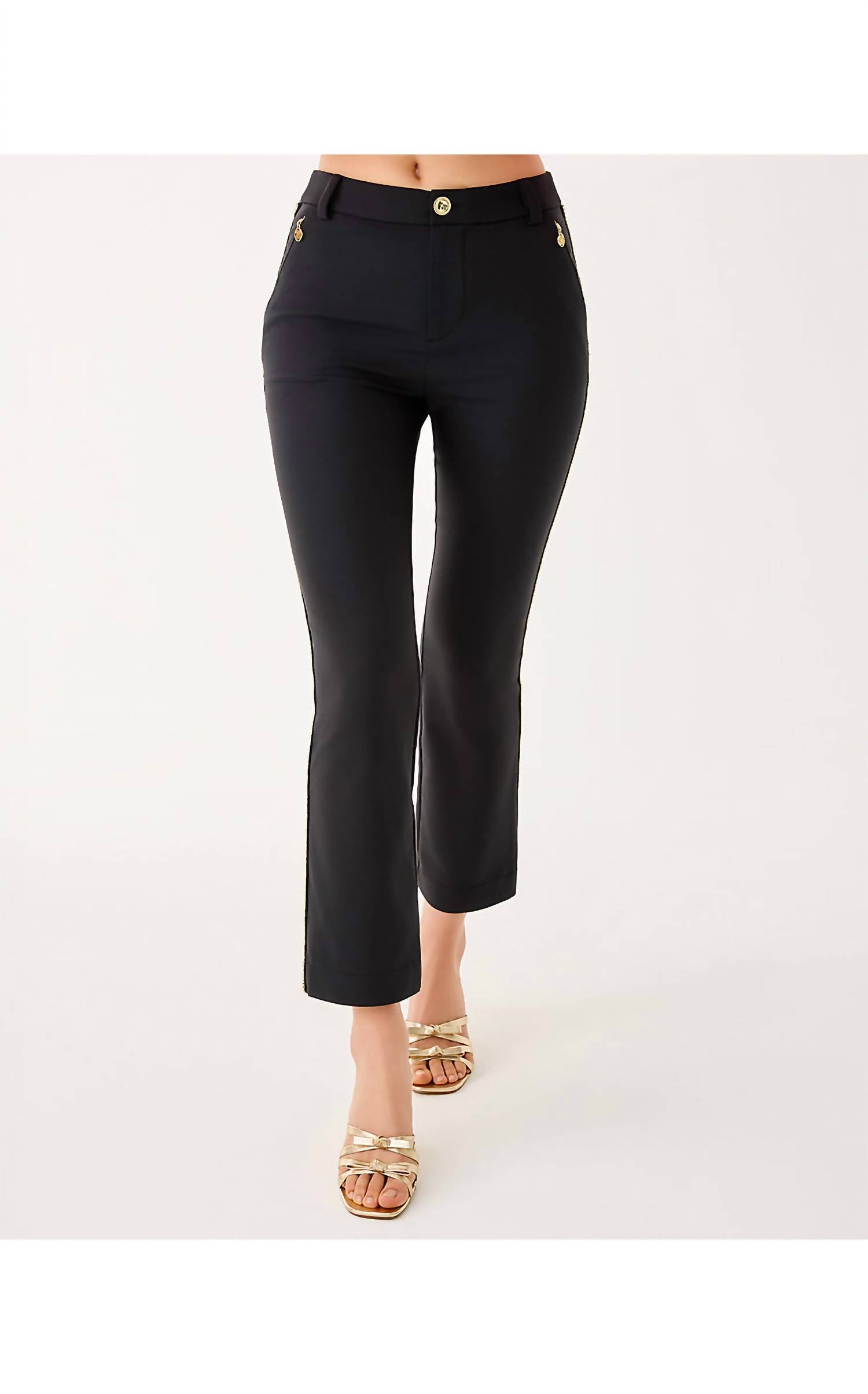 Lilly Pulitzer Ana Embellished High Rise Crop Flare Pants in noir - women's pants