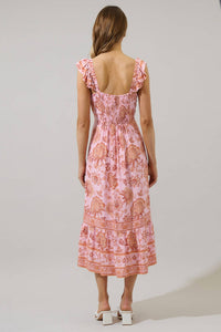 SUGARLIPS Zavey Floral Chantal Ruffle Smocked Midi Dress in blush multi - women's dress - alternate view