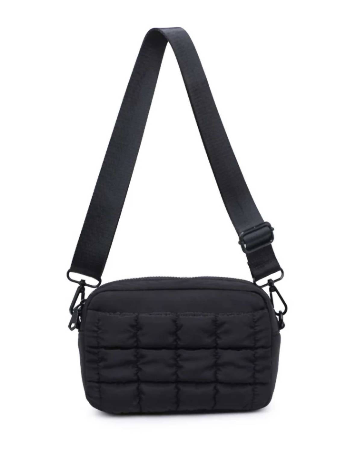 SOL and SELENE Women's Inspiration Quilted Nylon Crossbody Bag in black - women's bag - detail view