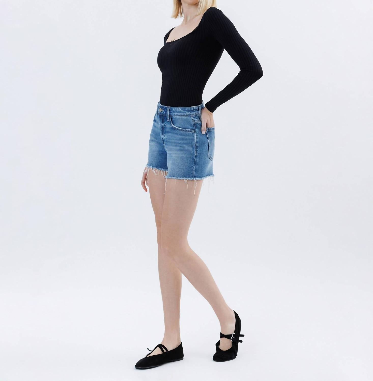 Vervet By Flying Monkey - Rebecca Raw Hem Denim Shorts