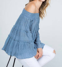 Blue B - Off Shoulder Ruffle Sleeve Top