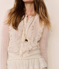 LoveShackFancy Melisse Eyelet Ruffle Cardigan in aspen white 1 - women's cardigan - alternate view