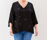 Karen Kane - Bracelet Sleeve Embellished Asymmetric Top - Plus