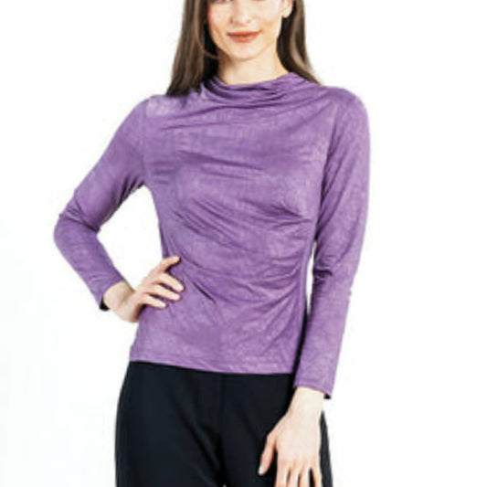 CRUSHED SILK KNIT - DRAPED NECK SIDE RUCHED TOP