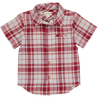 ME & HENRY Kid's Newport Plaid Woven Shirt in red - kids' shirt - detail view