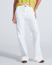 ASKK NY High Rise Flare Twill Trousers in ivory - women's pants - detail view