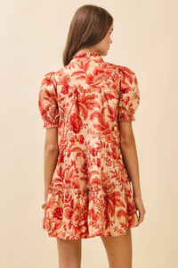 Tcec - Floral Ruffled Mock Neckline Mini Dress
