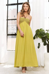 Sweet Generis - Crochet Contrast Beaded Halter Neck Maxi Dress