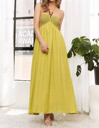 Sweet Generis - Crochet Contrast Beaded Halter Neck Maxi Dress