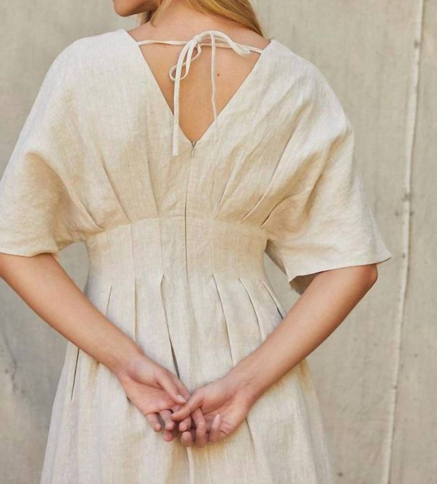 Crescent - Amiee Pleated Linen Midi Dress