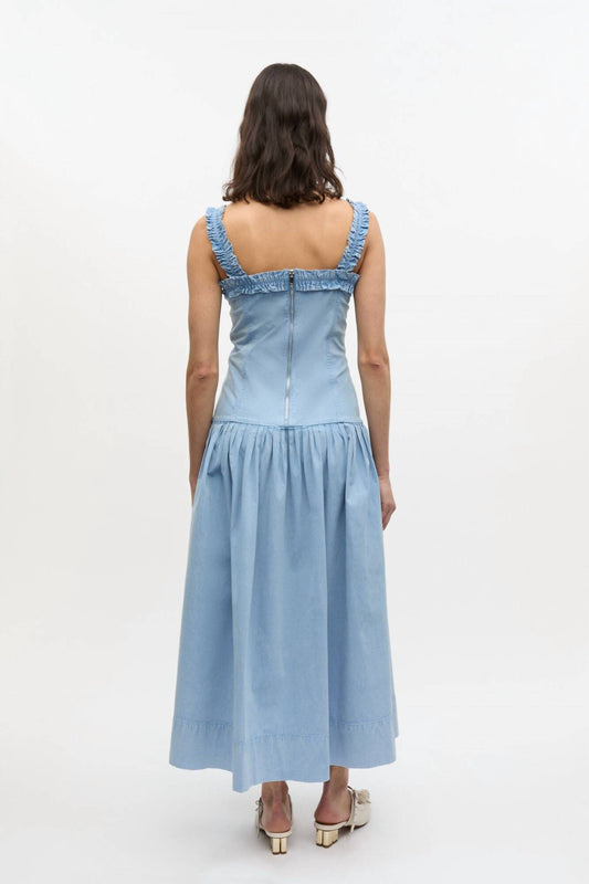 Ganni - Washed Stretch Cotton Strap Corset Long Dress