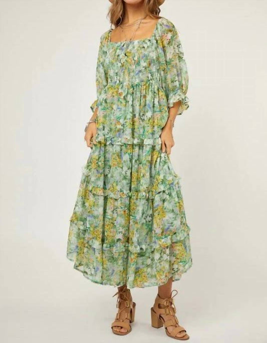 Davi & Dani - Floral Chiffon Midi Dress