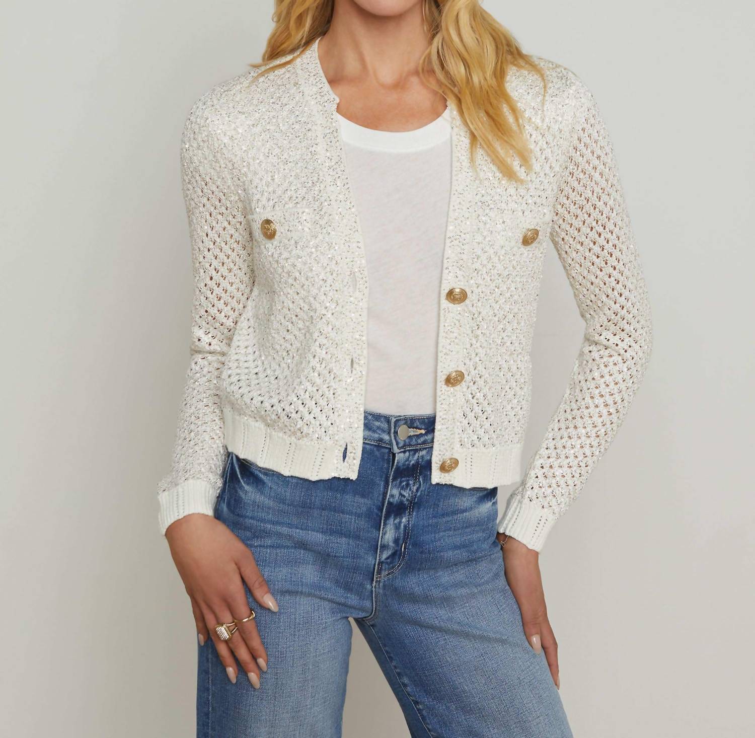 L'Agence - Blanca Sequin Crop Cardigan