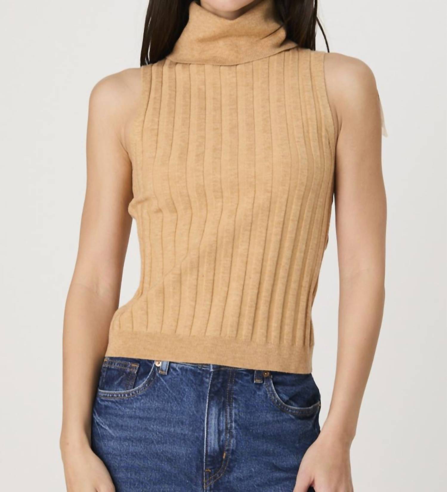 FRENCH CONNECTION Turtleneck Tank Sweater in camel - women's sweater