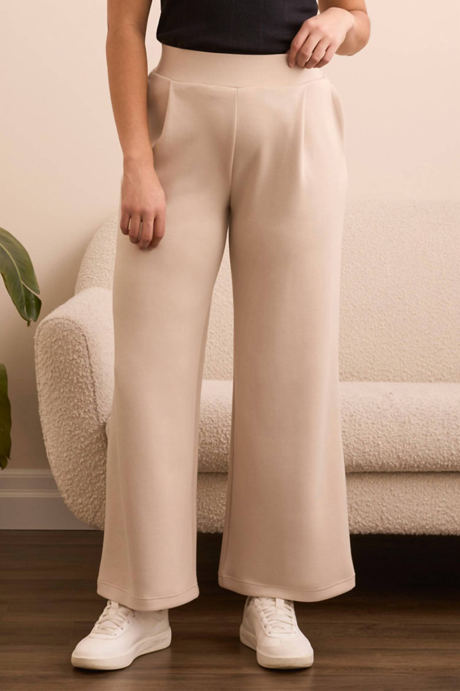 TRIBAL Techno Lux Wide Leg Pull-on Pants in sandstone - women's pants