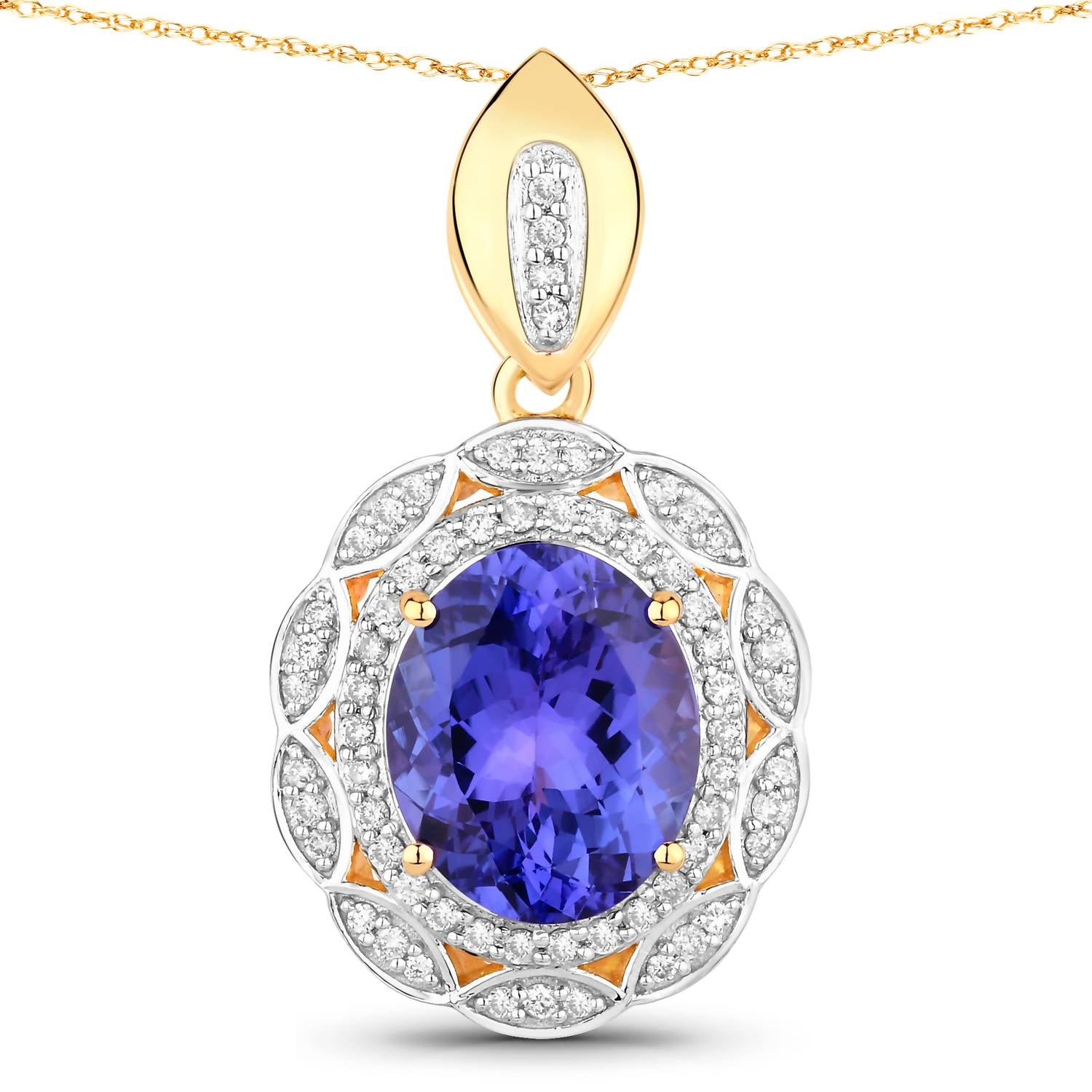 Diana M Jewels Women's Oval Natural Tanzanite Pendant Necklace (4.13 Ct) - Statement in 14k yellow gold - women's jewelry