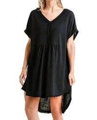 Umgee - Folded Sleeve Frayed Edge Dress - PLUS