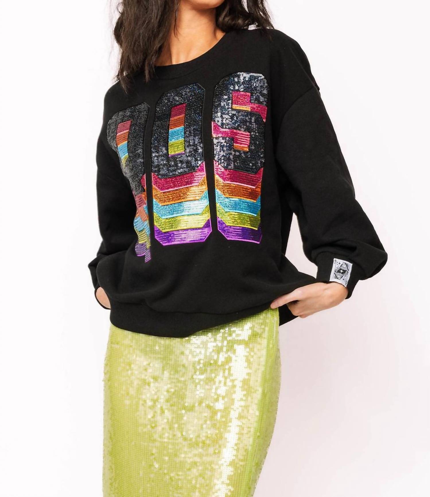 QUEEN OF SPARKLES Rainbow Logo Sweatshirt in black - women's top - detail view