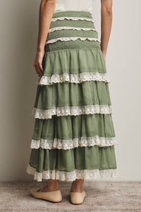 Forte - Smocked Lace Trim Two-Way Midi Dress Skirt