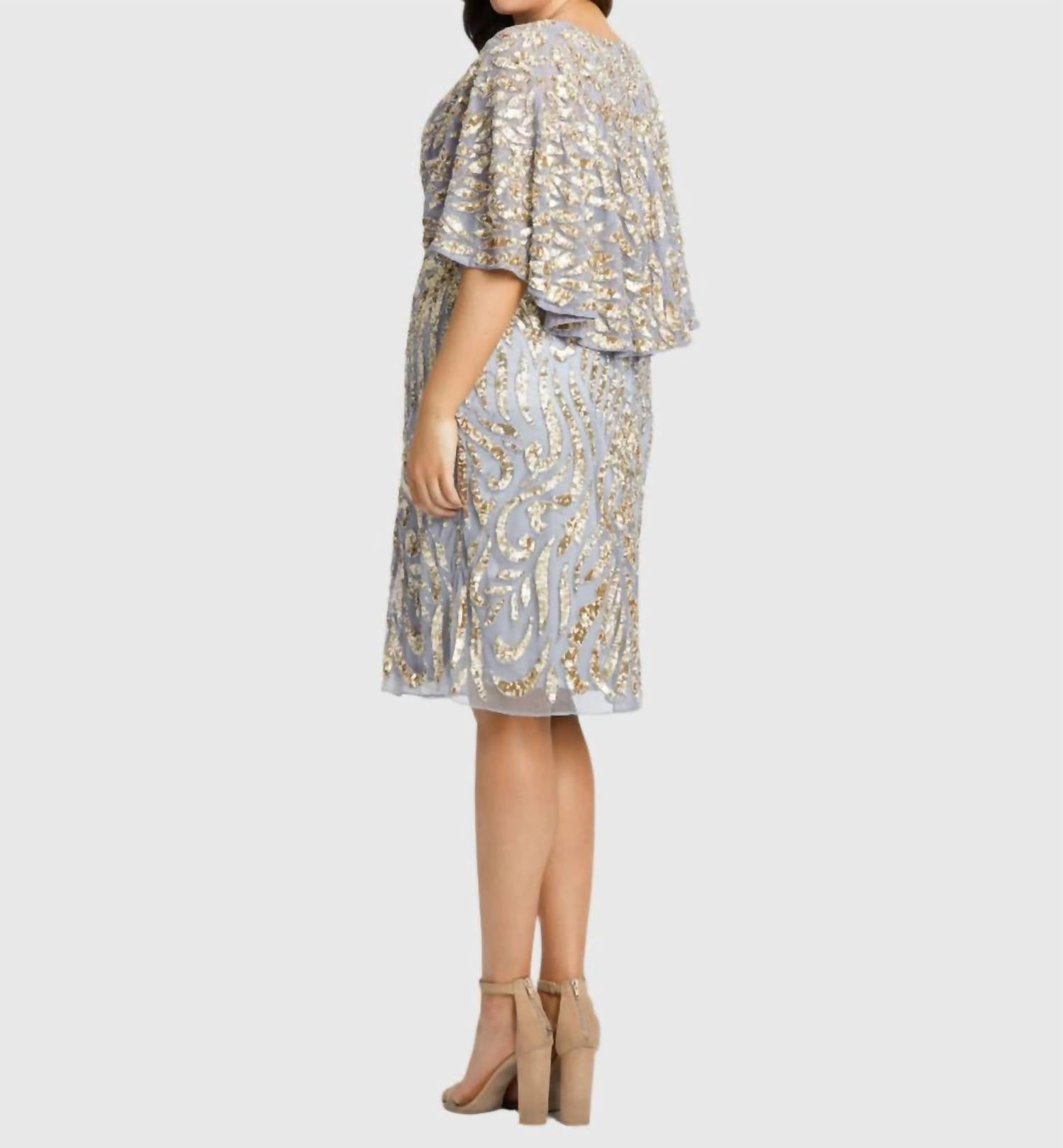 Ieena For Mac Duggal - Embellished Cape Sleeve Cocktail Dress