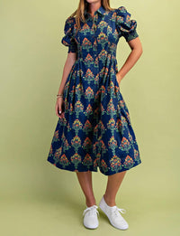 Gigio - Floral Puff Sleeve Midi Dress