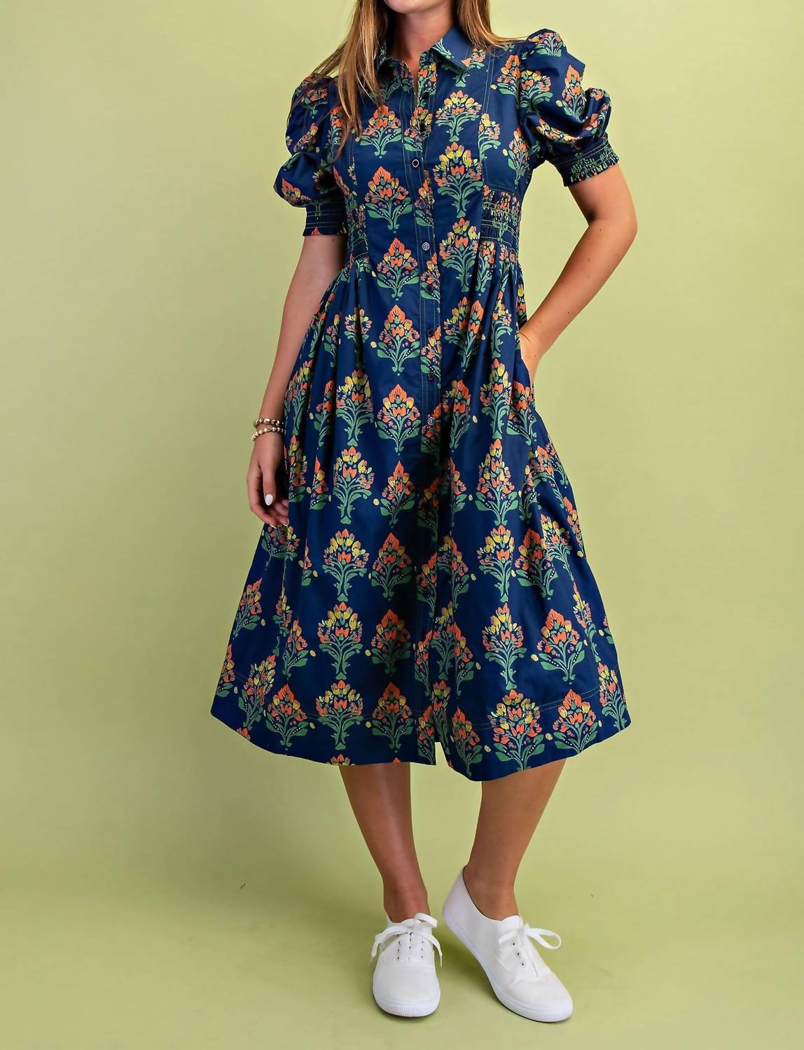 Gigio - Floral Puff Sleeve Midi Dress
