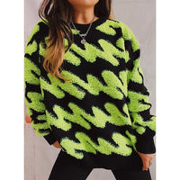 HIDDEN Striped Flocked Pullover Sweater in lime - women's sweater