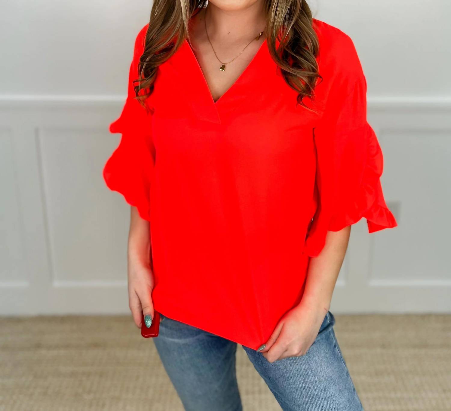 Jess Lea - All Ruffled Up Lightweight 3/4 Sleeve Top