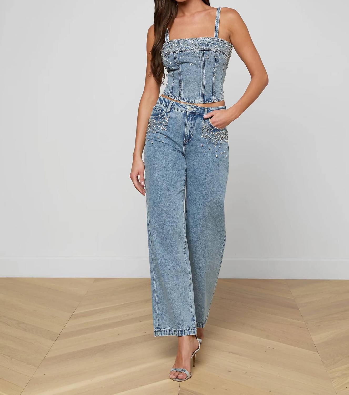 L'Agence - Arlin Embellished Denim Tank Top