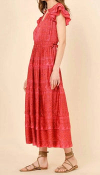 OMIKA Billie Crew Ruffle Midi Dress in salania tart - women's dress - alternate view